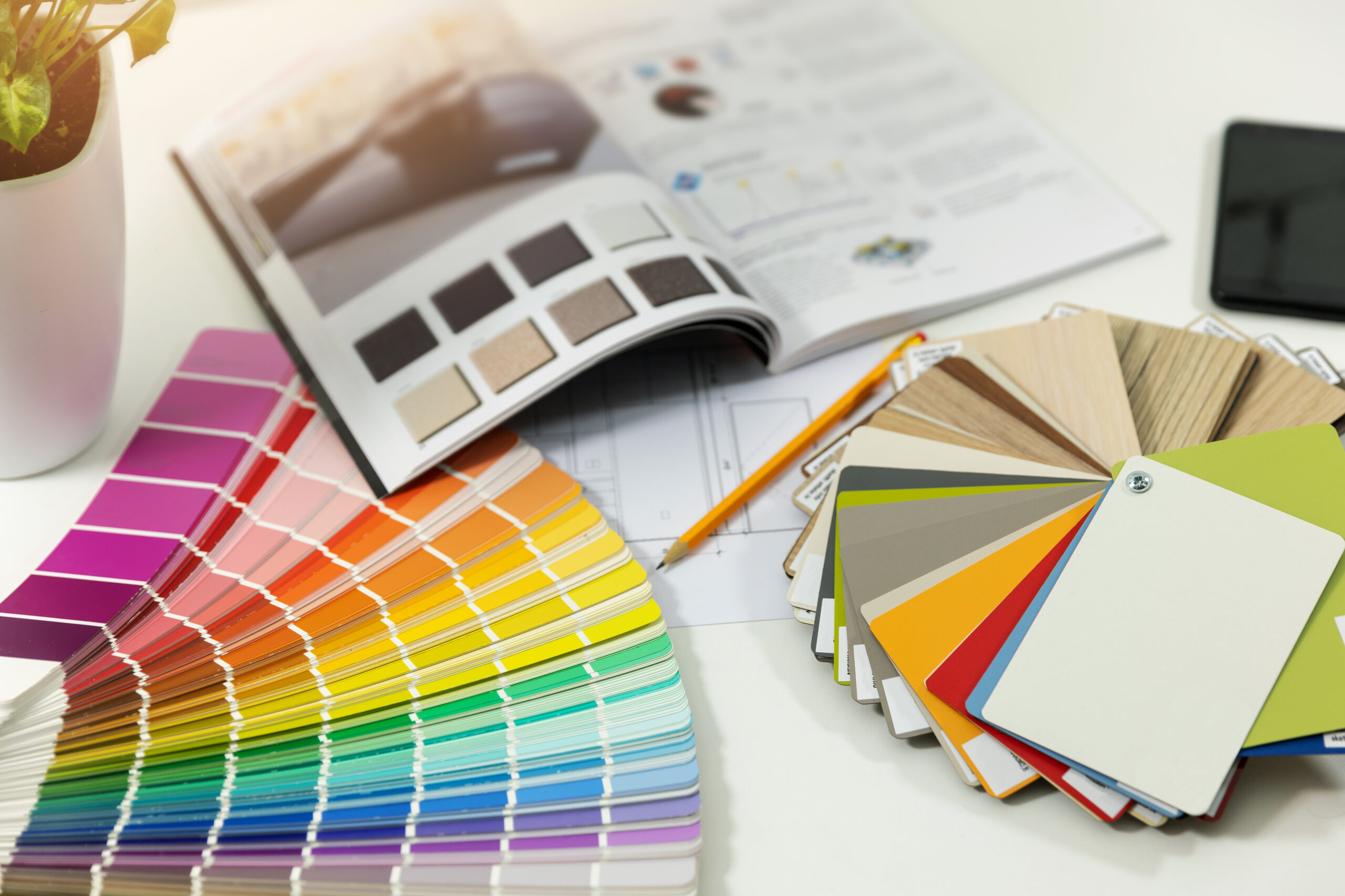 designer workplace – interior paint color and furniture material